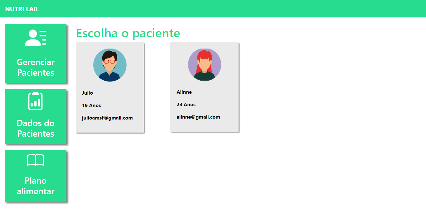 tela para gerenciar os planos alimentares dos pacientes